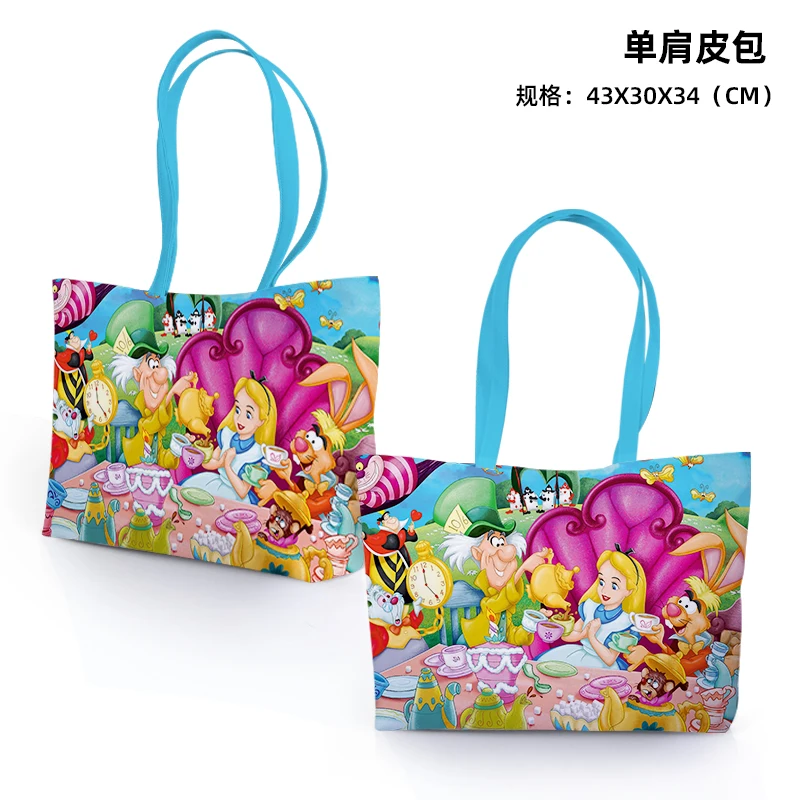 Disney Alice in Wonderland 7701 Anime Shoulder Bags Customized PU Cartoon Shopping Bag Casual Tote Storage Handbag Unisex Gift