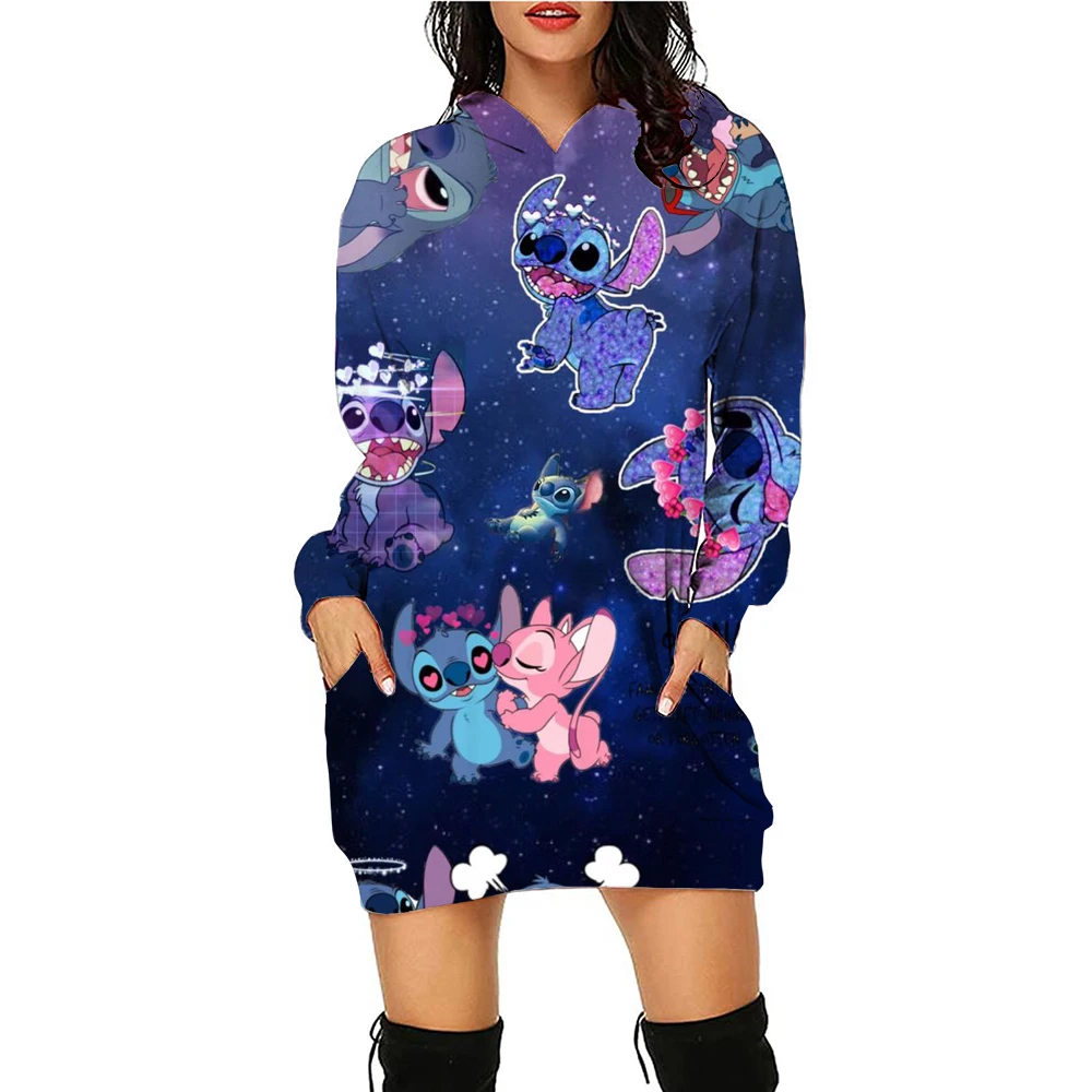 Disney Stitch print Top Y2k Clothes Kawaii 2024 Lovely Autumn/winter Sweatshirts Women\'s Hoodie Dress Anime Streetwear Hoody Wom