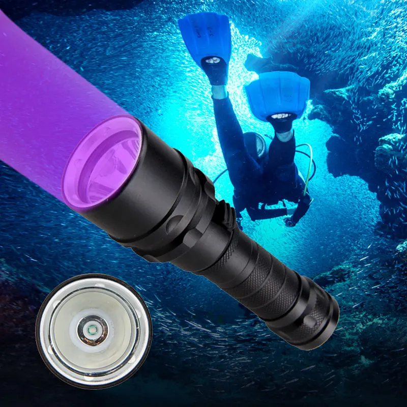 UV LED Diving Flashlight Ultraviolet Lantern Scuba Purple Light Underwater 100M Dive Aluminum Torch 395nm lanterna de mergulho