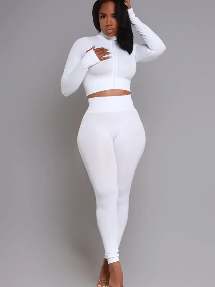 

Solid Sporty Fitness Two Piece Set Women Fall Winter Tracksuit Long Sleeve Zipper Crop Top and Legging Sets Yoga Workout Outfits