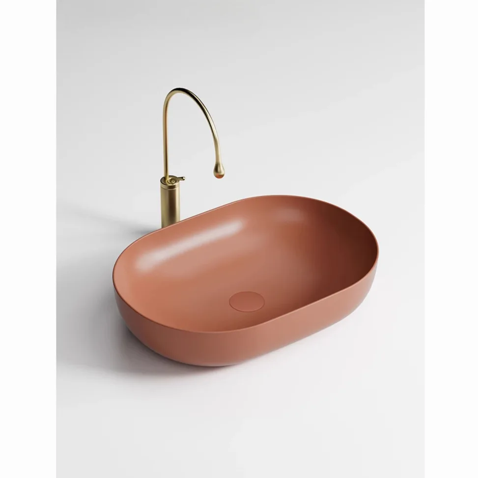 

Brick red ceramic integrated washbasin, single basin, European colored countertop basin for bathroom balcony BB130FR