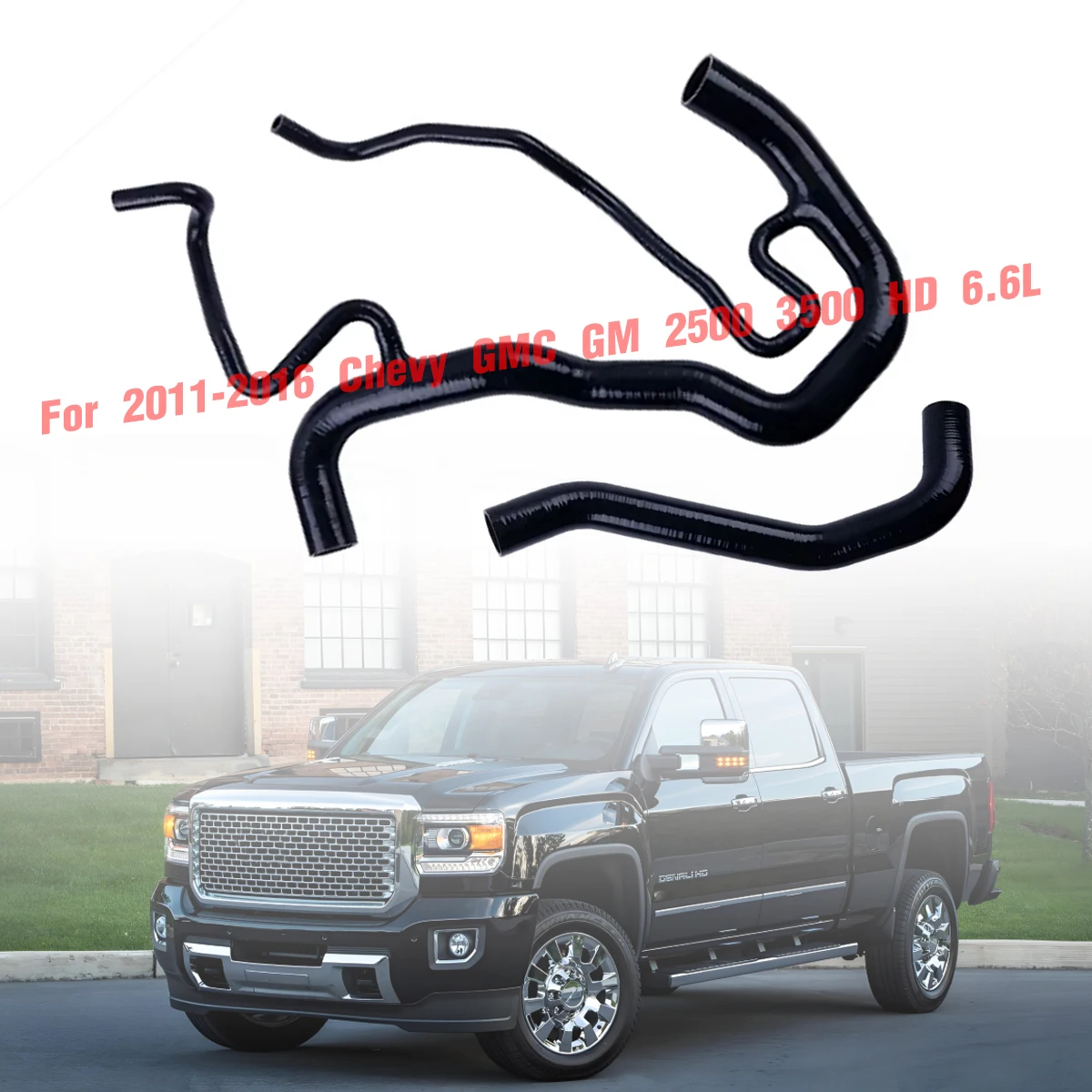 2 szt. Czarne silikonowe górne i dolne przewody chłodnicy do Chevy GMC GM 2500 3500 HD 6.6L Duramax Diesel, roczniki 2011-2016