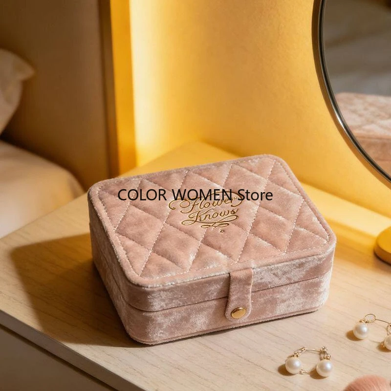 

Flower Knows ledge Jewelry Box Flocking Polarized Pink Storage Box Ring Earrings Necklace Jewelry Girl Storage Box