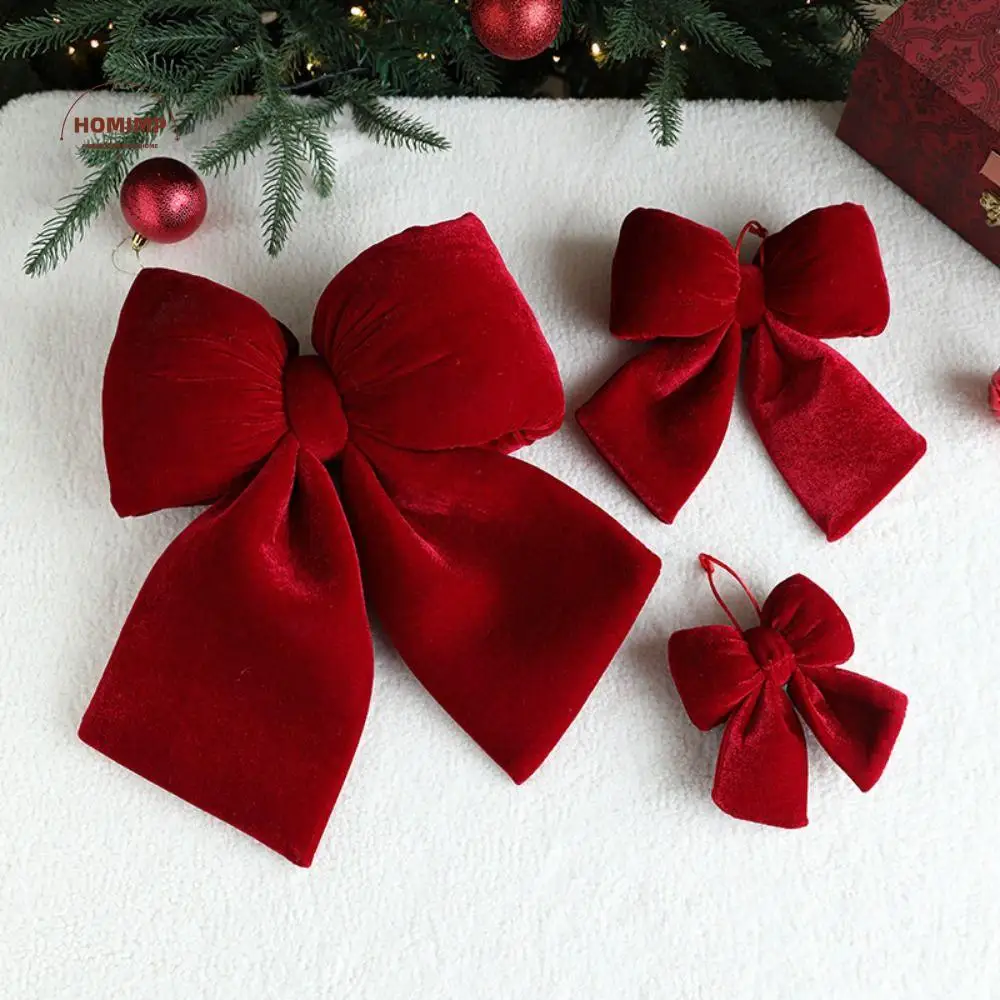 

Party Supplies Hanging Christmas Red Bowknot Pendant Flannelette Vintage Xmas Ornament DIY Christmas Tree Decorations Navidad