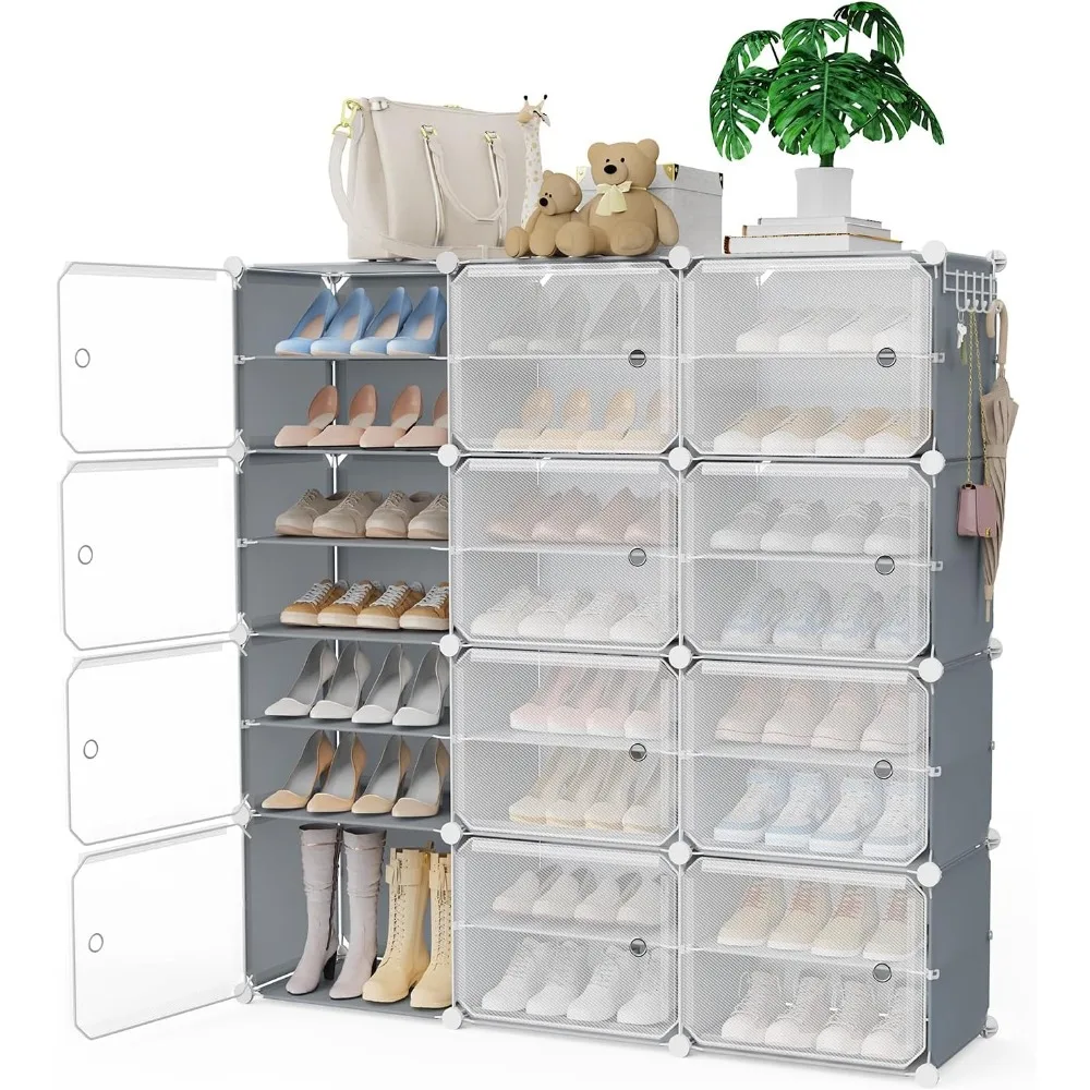 

Shoe Rack Organizer with Covers 48-Pair Shoe Storage Cabinet with Doors Stackable Shoes Rack Shoe Organizer for Closet Entryway