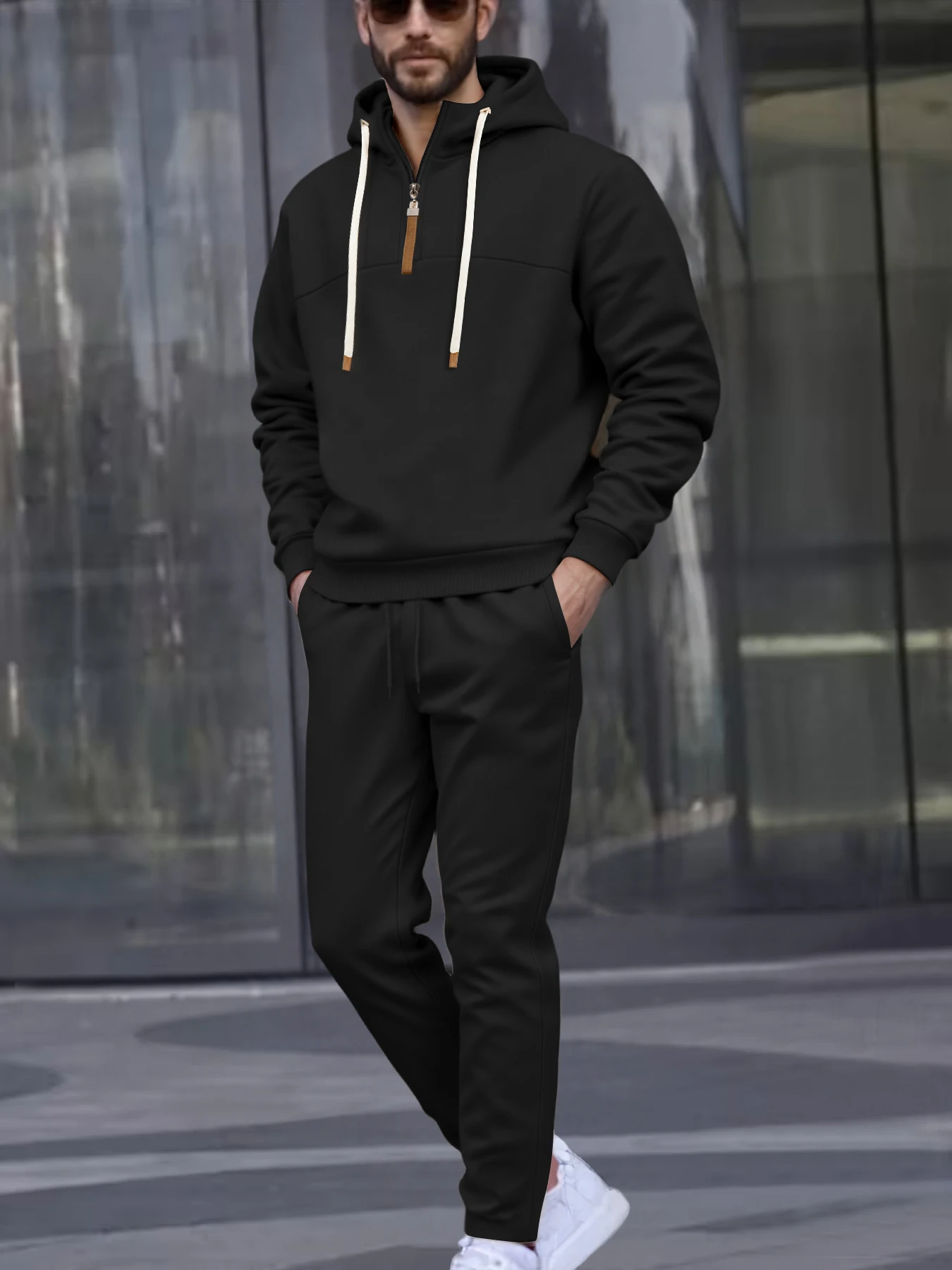 Men's Sports Suit Style Spring Autumn Fleece Men's Casual Sportswear Zipper Sweater Daily Work Hooded Sweatshirts Pants Suit