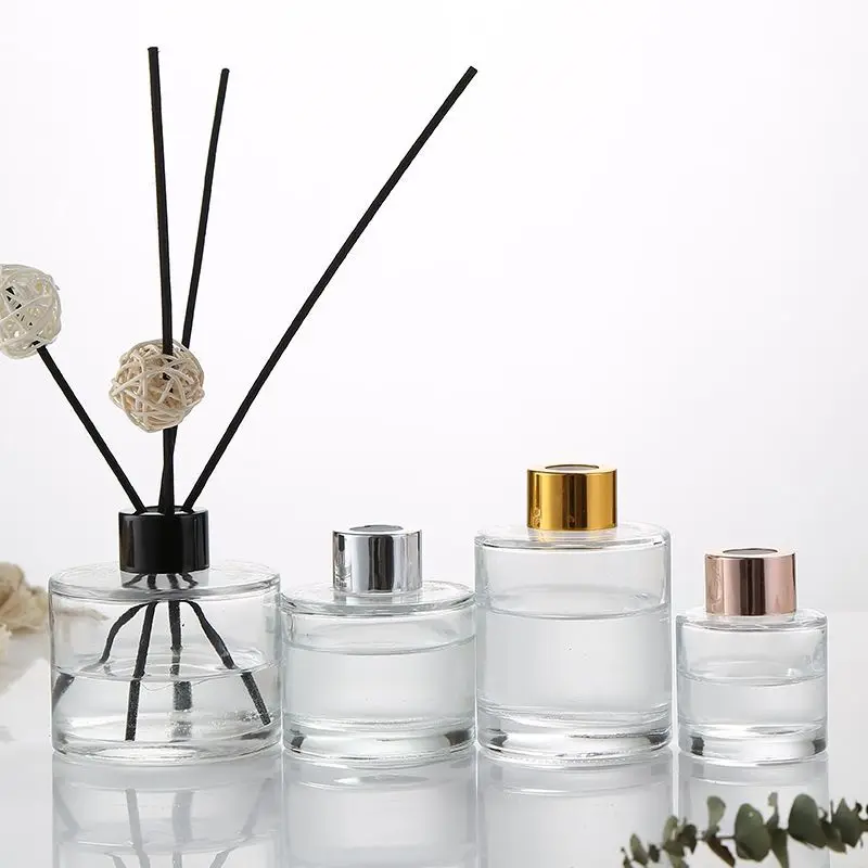 5PCS 50ml/100/ml200ml Transparent Glass Reed Oil Golden Cap Diffuser Bottle High Quality Aromatherapy Decorative Bottle