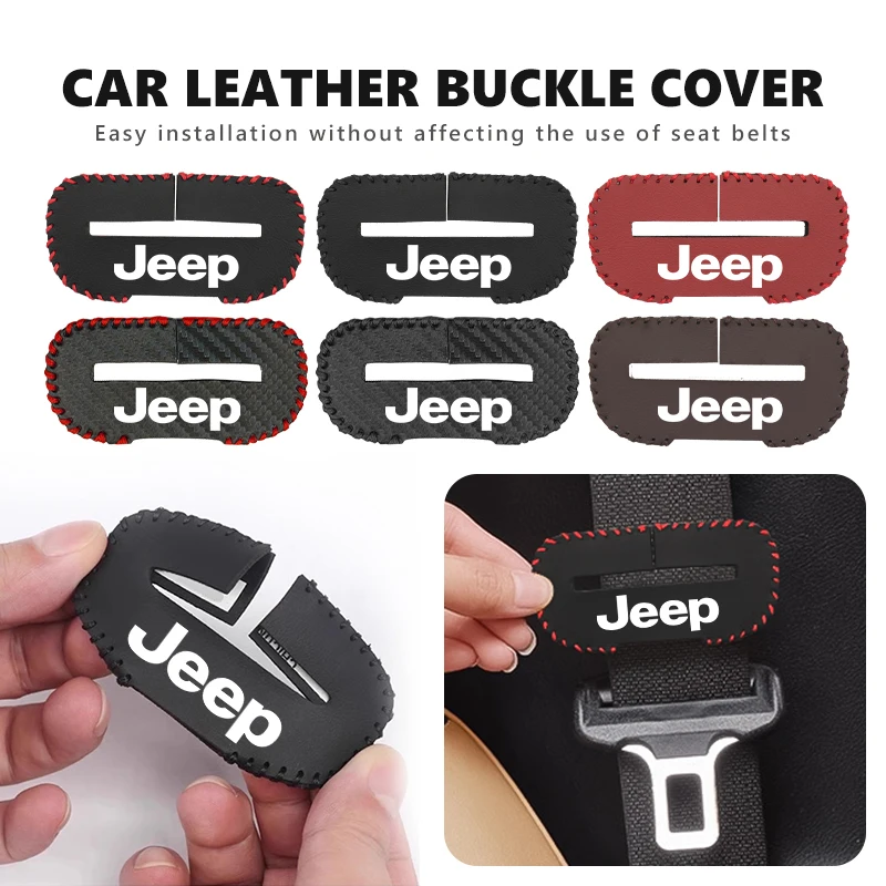 Image of 1/2 Stück Autositzgurt-Schnallenabdeckung aus Leder, Stoßschutz-Zubehör für Jeep Cherokee Patriot Liberty Wrangler