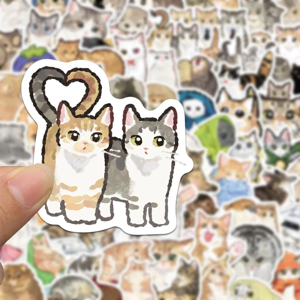 10/30/77 Uds. Kawaii lindo acuarela gato pegatinas de dibujos animados Animal gatito pegatinas de grafiti equipaje teléfono papelería pegatina juguete para niños