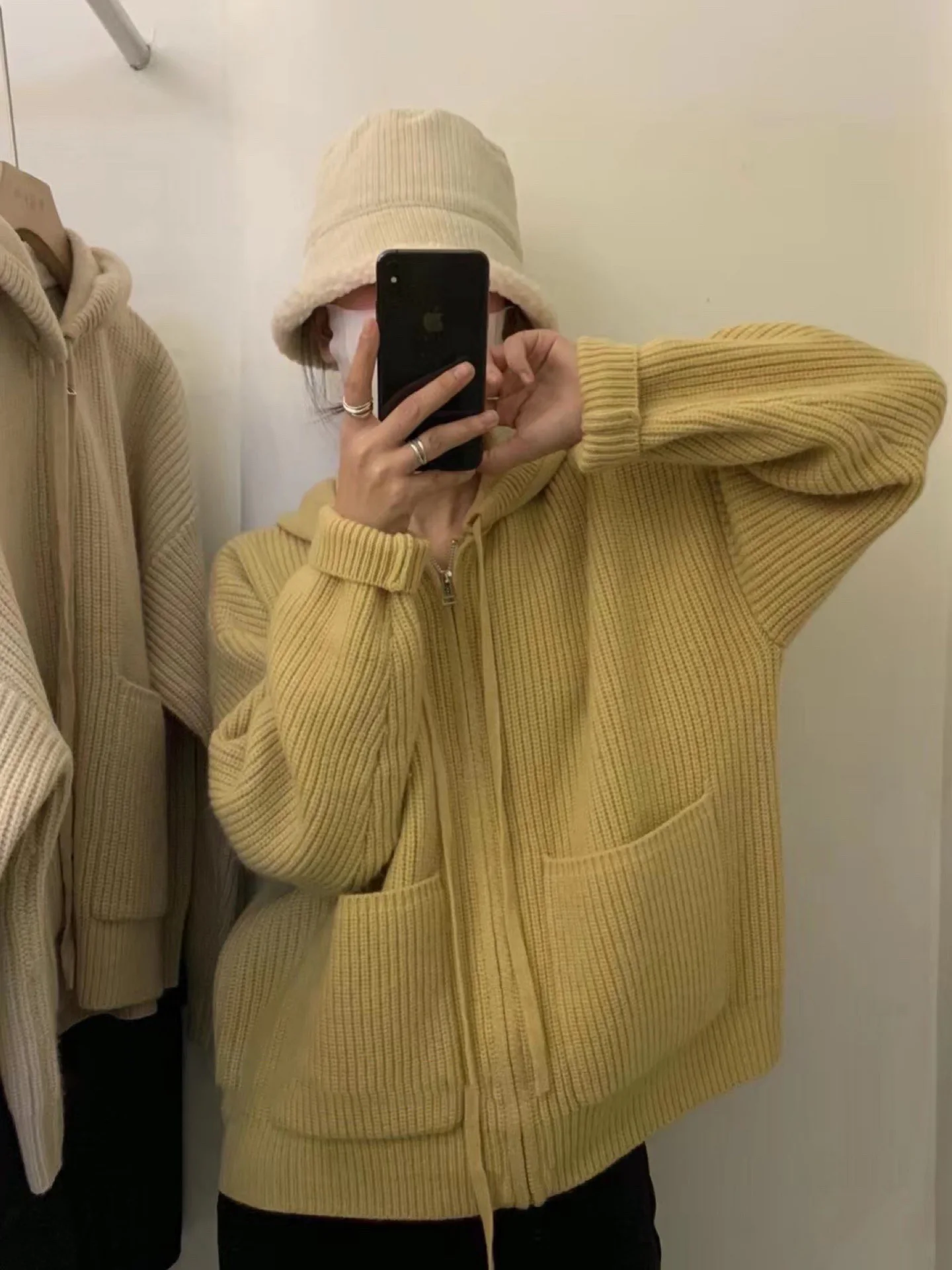 Korean Style Yellow Hooded Zipper Thickened Women's Sweater Coat Lazy Style Knitted Cardigan Spring Autumn Winter New Arrival