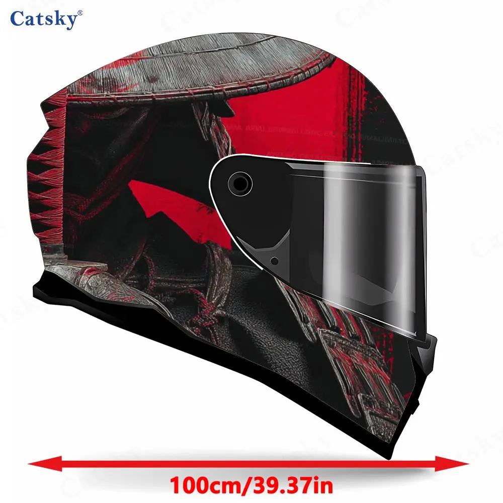 Red-patterned Samurai Print Helmet stickers , PVC Material Multifunctional Helmet Stickers, Scratch-Resistant & Fade-Proof, Easy