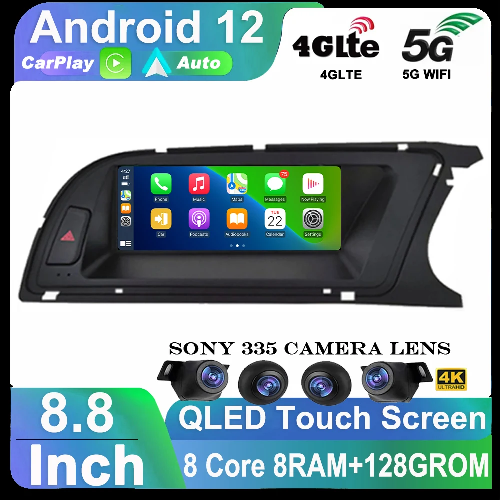 

8.8 inch Android 13 Wireless Carplay Auto Car Radio Multimedia Video Player For Audi A4 A4L B8 2009-2016 RHD GPS Navi 360 Camera