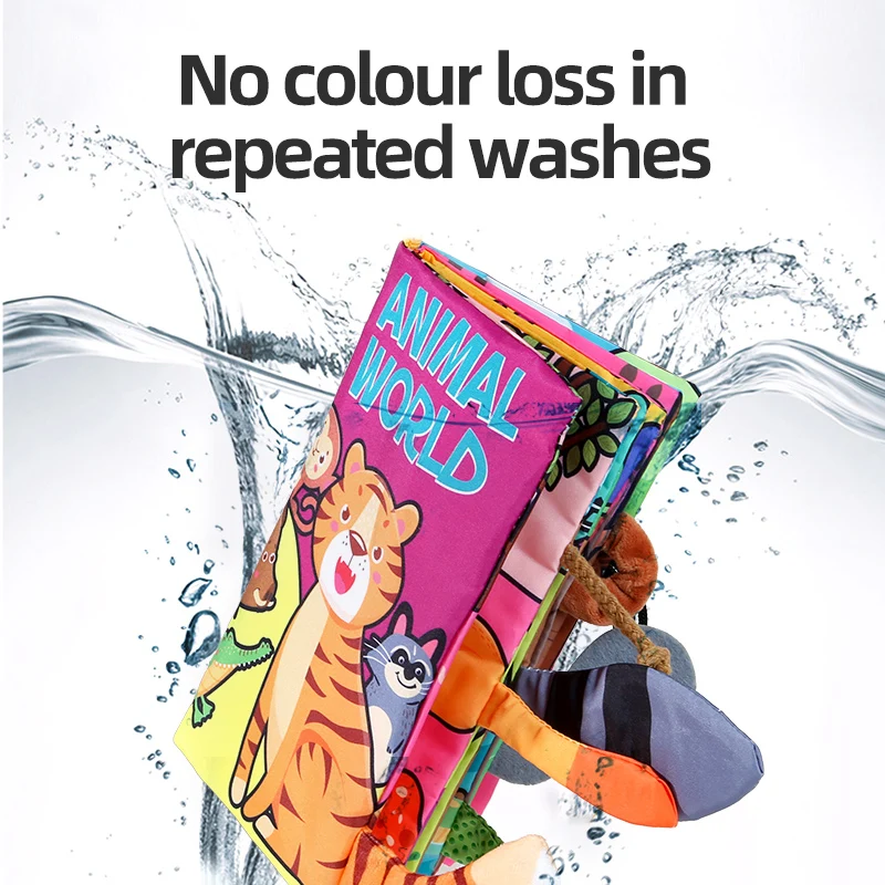 Childrens Cloth Book Six Pages Soft Washable Tearable Toys Cute Animal Tail Cloth Book Educational Toys Birthday Gift