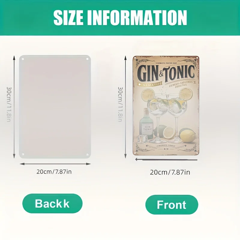 Vintage Gin & Tonic Metal Wall Art Sign - 1pc Iron Poster, Citrus Ice Slice Design, for Home Bar Cafe Garage, Ideal Party Gift