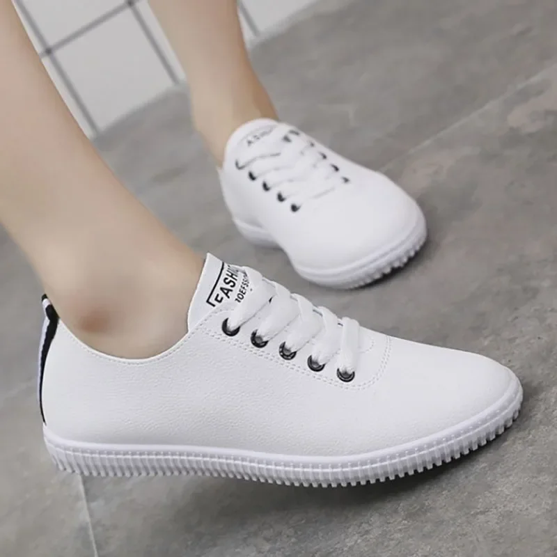 Women\'s pu Leather Sneakers Women Casual 2024 Fashionable Sports Shoes Vulcanized spring Summer Flat Shoe Ladies White Lacing 40