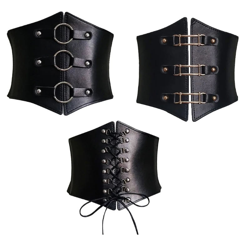 

Steampunk Underbust Corset Buckle Bandage Corset Wide Pu Leather Slimming Body