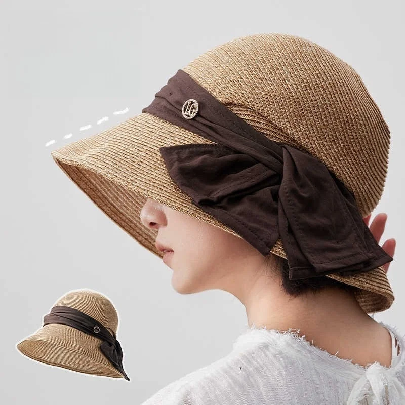 Backpleated wide-brimmed sun-protective hat women's seaside vacation fashionable