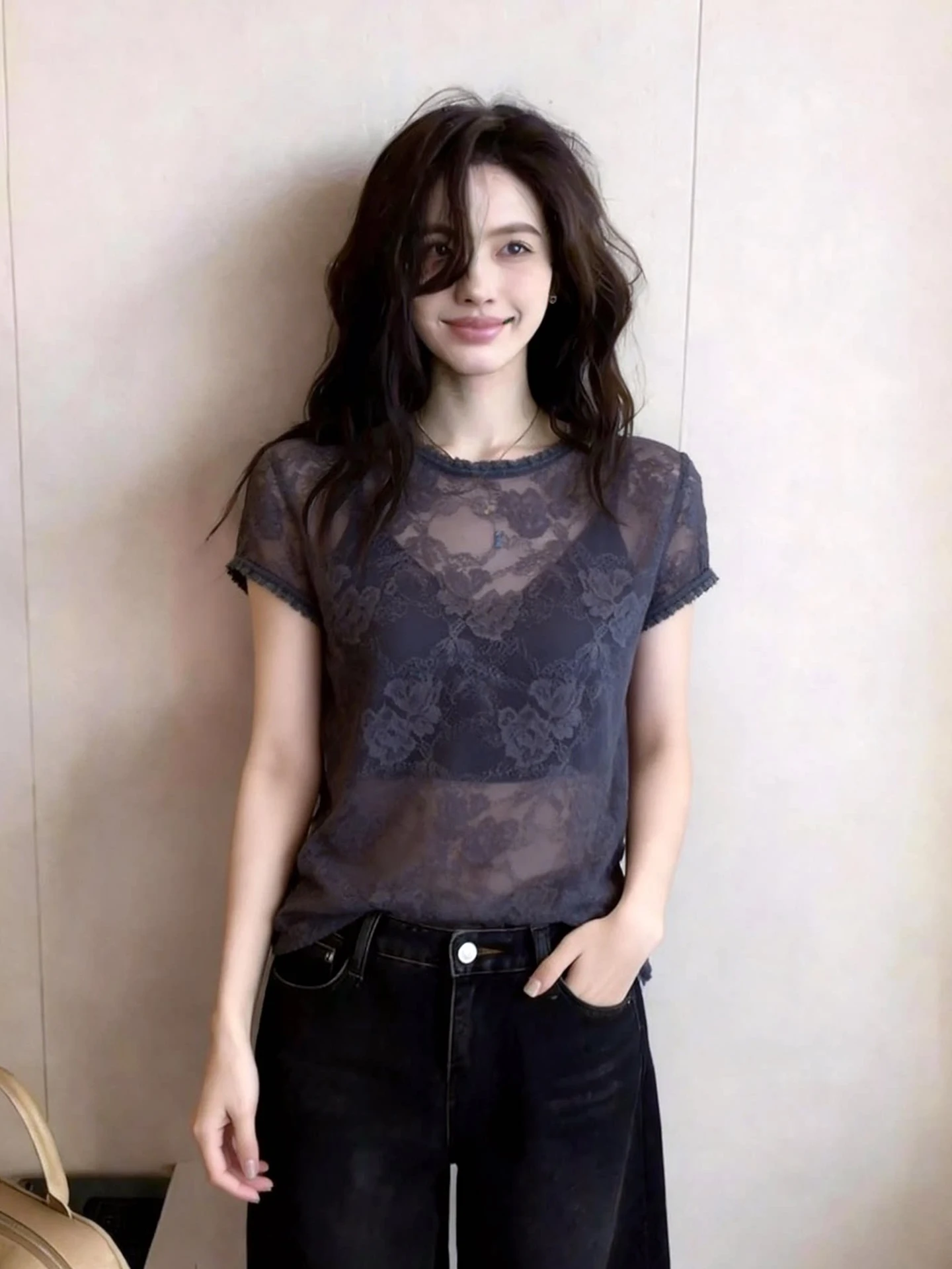 

Unique Fashionable Short Sleeve Hollow out Floral Embroidery Top Youthful Summer Trendy Women's T-Shirt Korean Style Straight...