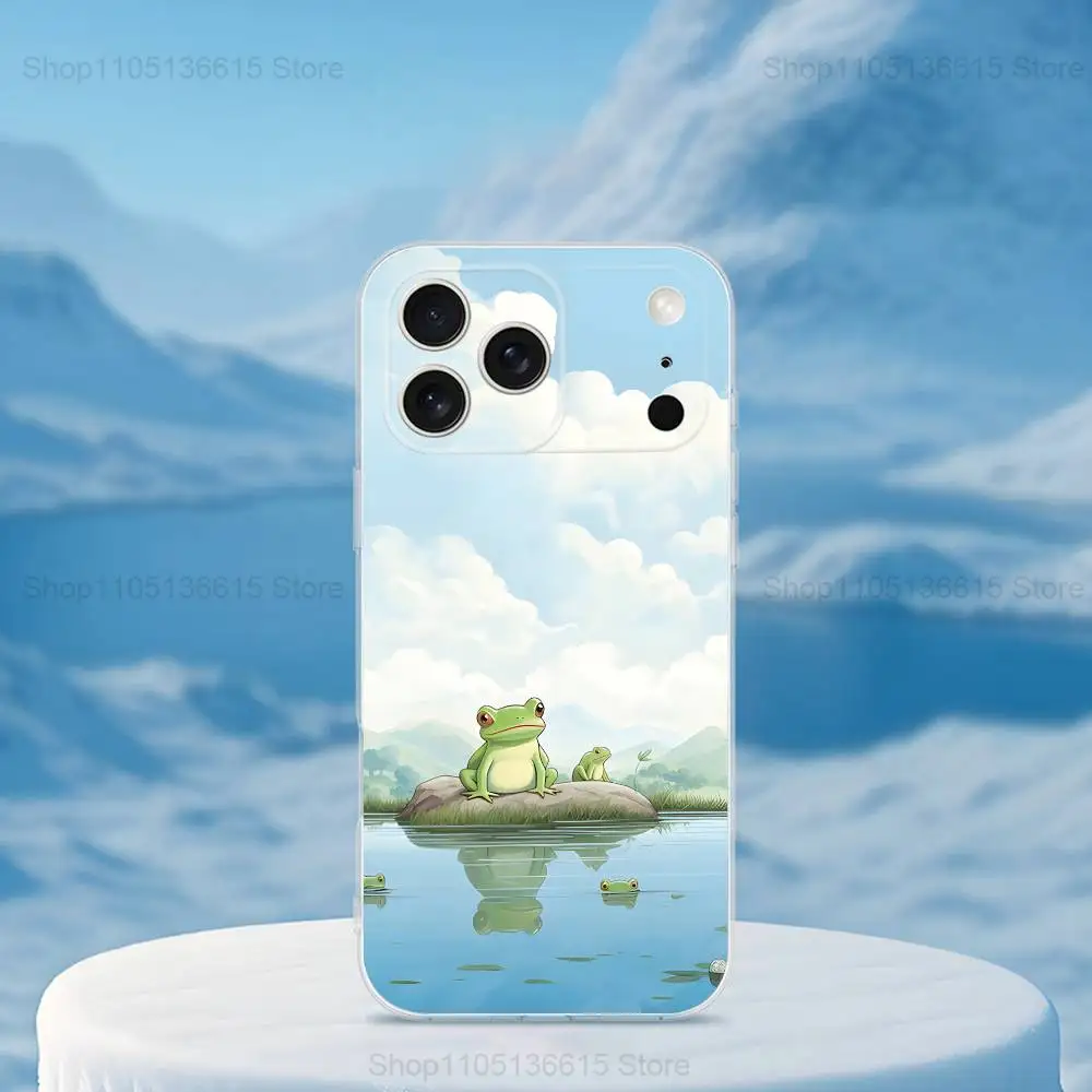 Funda de teléfono con dibujos de rana de arte bonito para iPhone 16,15,14,13,12,11,17 Pro,Max,Plus,X,XS,XR,SE,Mini funda suave transparente