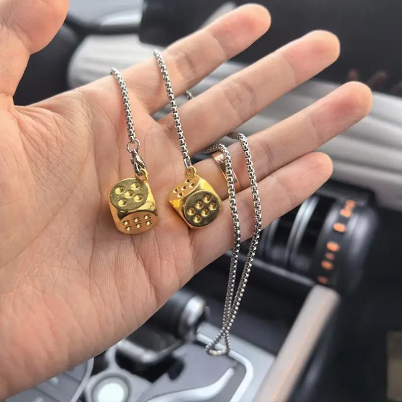 Car Mirror Decor Dice Pendant Hangable Alloy Dice Shape Keychain Pendants Retro Cute Suspending Ornaments Decorative Car