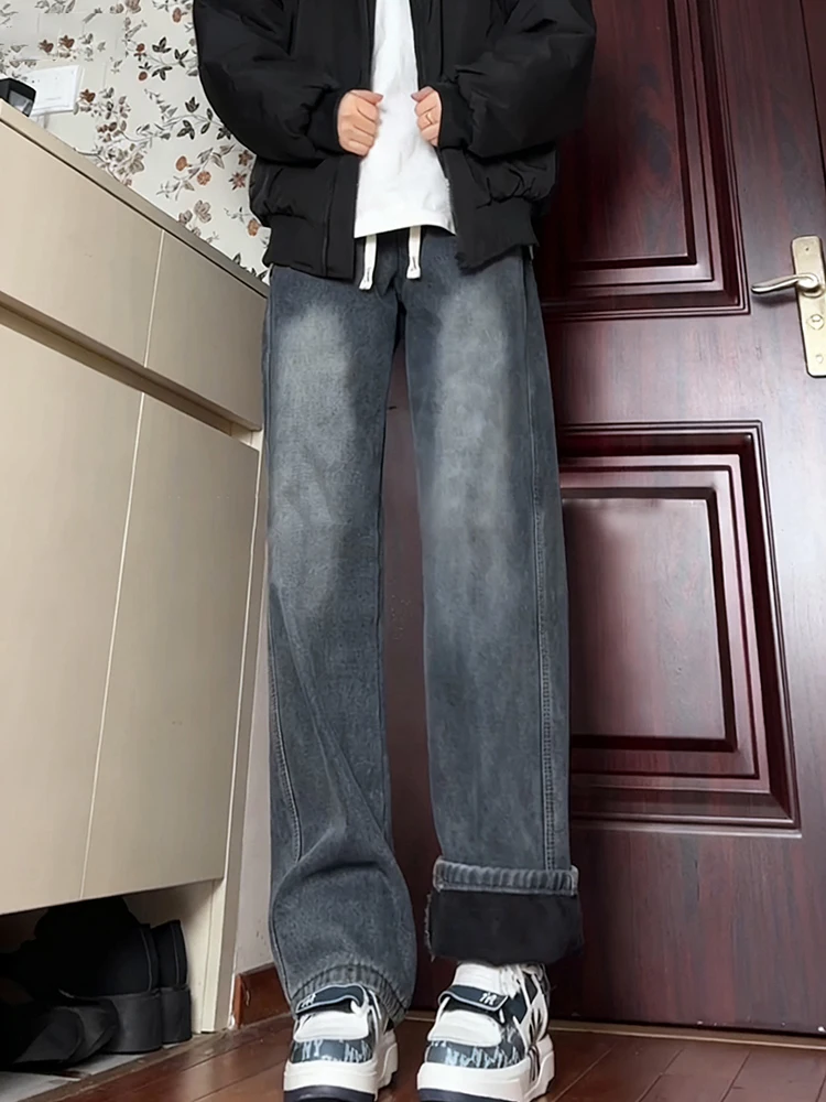 

Bla Fce Lined Straight Leg Men's Jeans Low Waist Loose Wide Leg Workwear Pants American Sle Casual Comfortable Fit