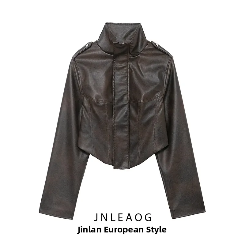 เสื้อแจ็คเก็ตหนังตกแต่งซิปแฟชั่น เสื้อแจ็คเก็ตสตรีแบบสั้น ดีไซน์อเนกประสงค์ สำหรับฤดูใบไม้ร่วง ผลิตภัณฑ์ใหม่ ผ้าโพลีเอสเตอร์