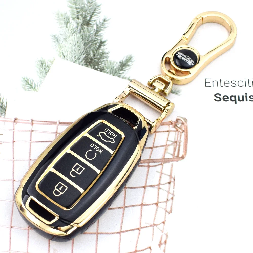 4 Buttons TPU Car Key Case Cover for Hyundai I30 Ix25 Elantra KONA Solaris Azera Grandeur TM Accent Santa Fe Keychain