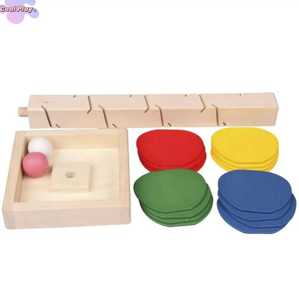 Juego de pista para correr con hojas de arcoíris, juego de pista giratoria de árbol de madera, aprendizaje temprano, bloques de construcción de pista para correr con pelota Montessori, 1 Juego