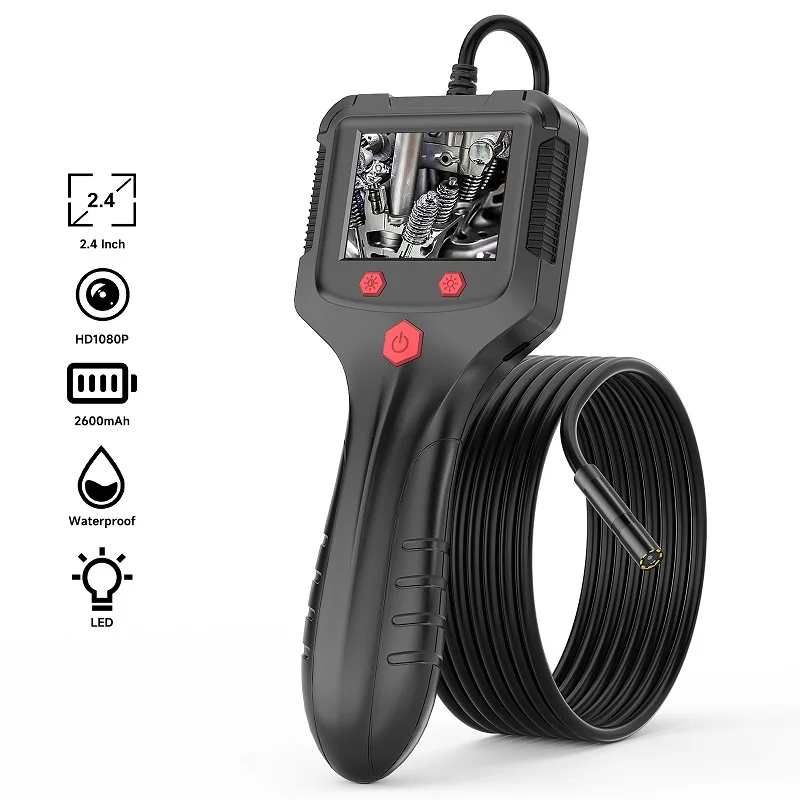 Handheld Endoscope 2.4 Inch Screen HD1080P 8MM 5.5MM 2-100 Meter Pipe Sewer Inspection Borescope Camera LEDs Waterproof 2600mAh