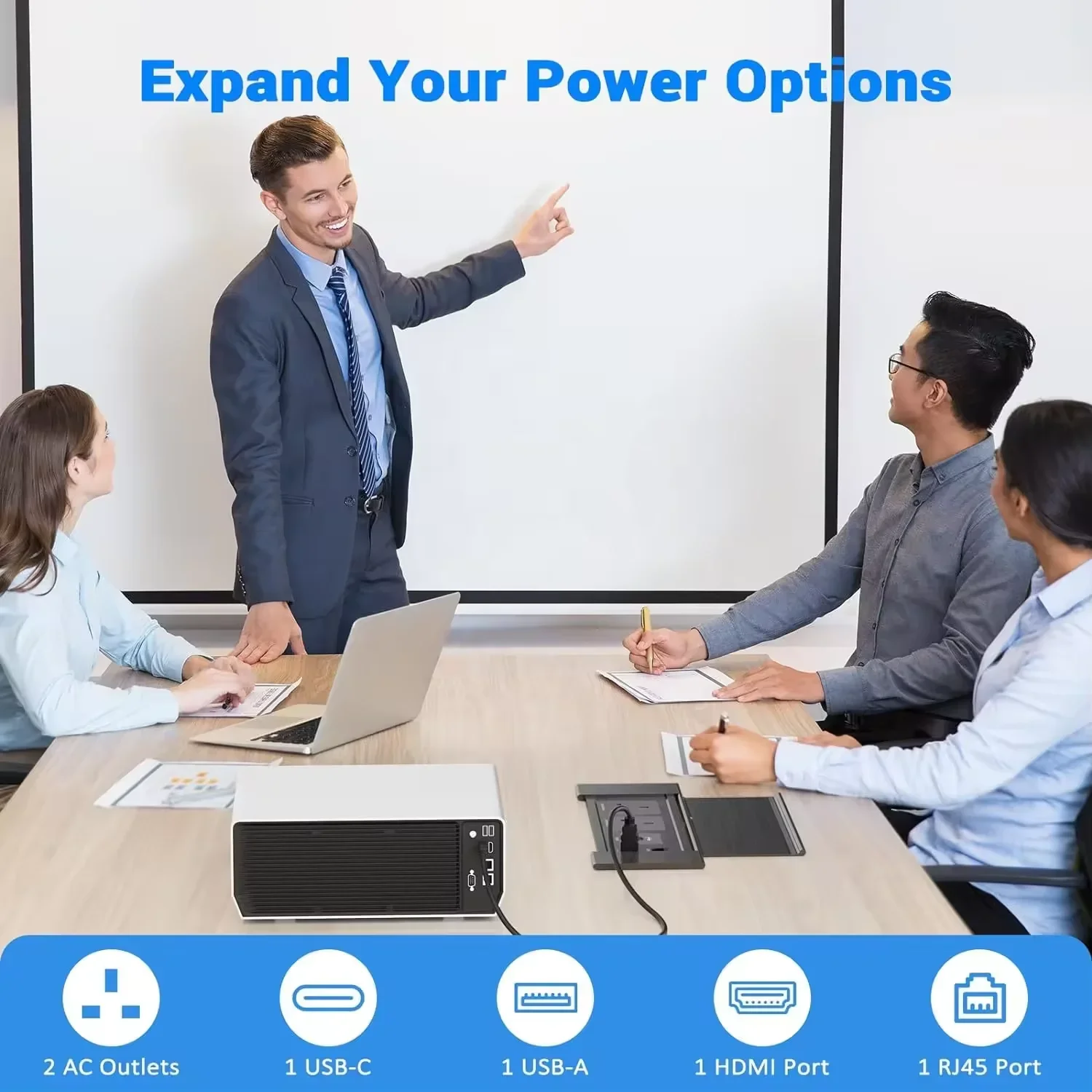 Stopkontak Listrik Inggris Tersembunyi dengan Penutup Lipat, Tempat Kabel di Meja dengan Port Pengisian Daya USB-C PD 18W untuk Rumah Kantor Pabrik