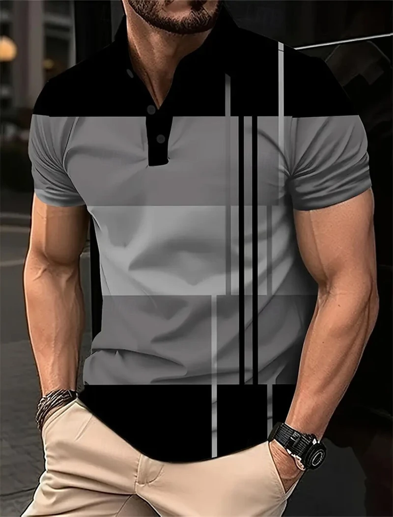 

Simple Vertical Stripes Polo Shirts Fashion Summer Short Sleeve 3D Printed Polo Shirt Casual Oversized Business Mens Clothing
