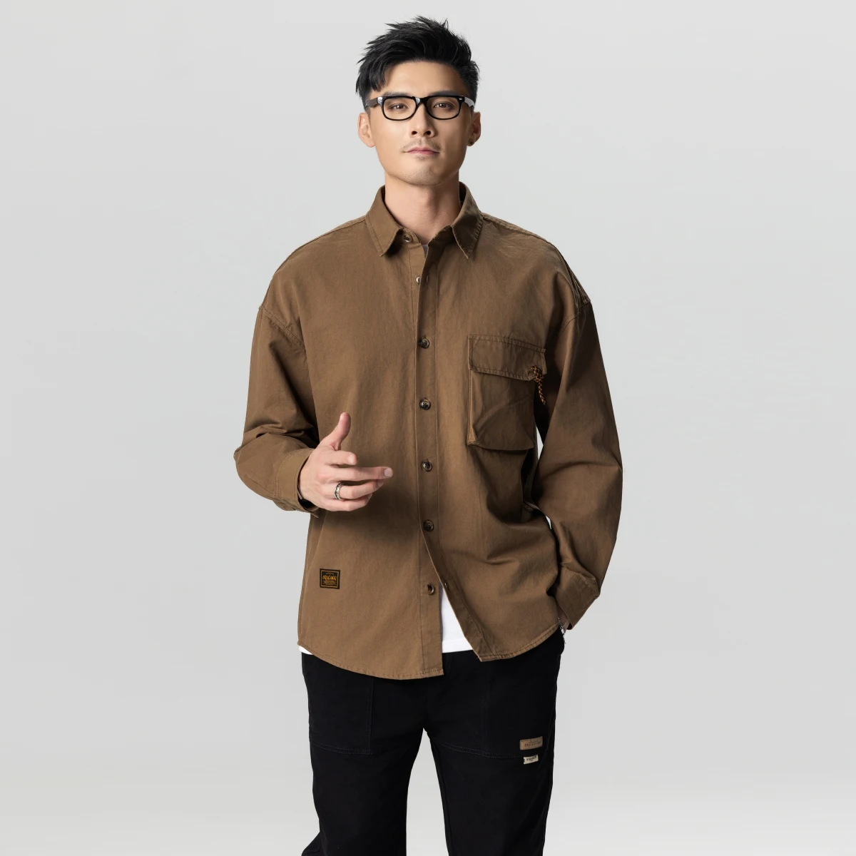 

Outdoor Work Shirt for Men Autumn 100% Cotton Notch Collar Relaxed Casual Shirt Versatile Long-Sleeve Washed Shirt Plus Size 4XL
