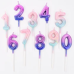 Gradient Color 0-9 Birthday Number Candle Pink Purple Glitter Cake Candles Candle cake Topper For Wedding Birthday Party Decor