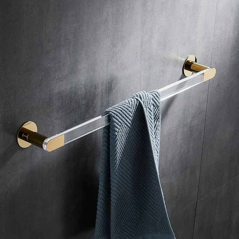 Fashionable Non Perforated Acrylic Towel Rack Light Luxury Copper Gold Towel Pole Face Towel Hanging Rack Behind The Door