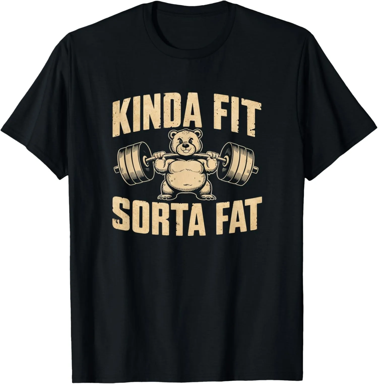 تي شيرت Kinda Fit Sorta Fat Funny Gym لطيف الدب ريترو للجنسين