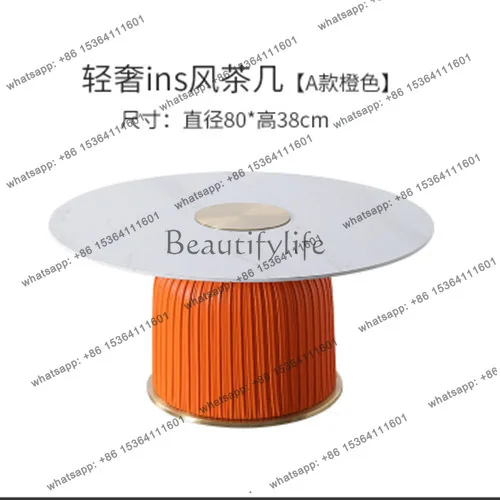 LS light luxury rock slab round coffee table simple modern mini creative sofa high and low coffee table combination