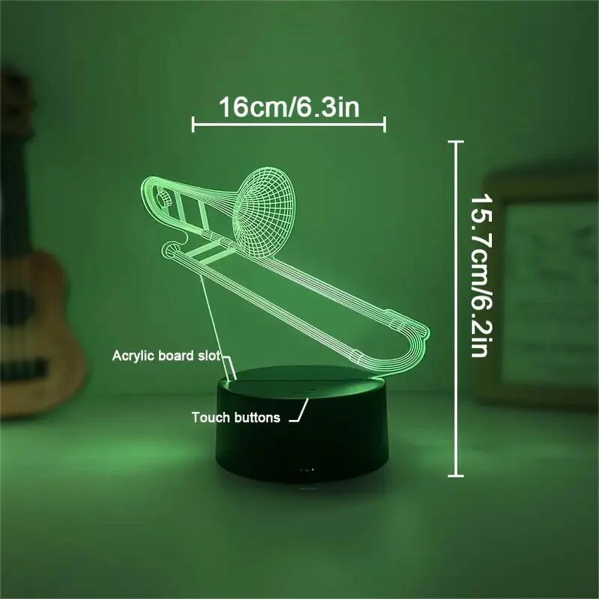 1pc Musical Instruments 3D Night Light, 3D Optical Illusion Lamp With Touch, 7-Color Changing Ambient Light For Bedroom