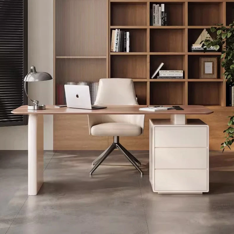 مكتب زاوية خشبي مستدير على الموضة الحديثة مع خزانة تخزين بأدراج، مكتب كمبيوتر، طاولة كتابة معاصرة للمكتب المنزلي #2