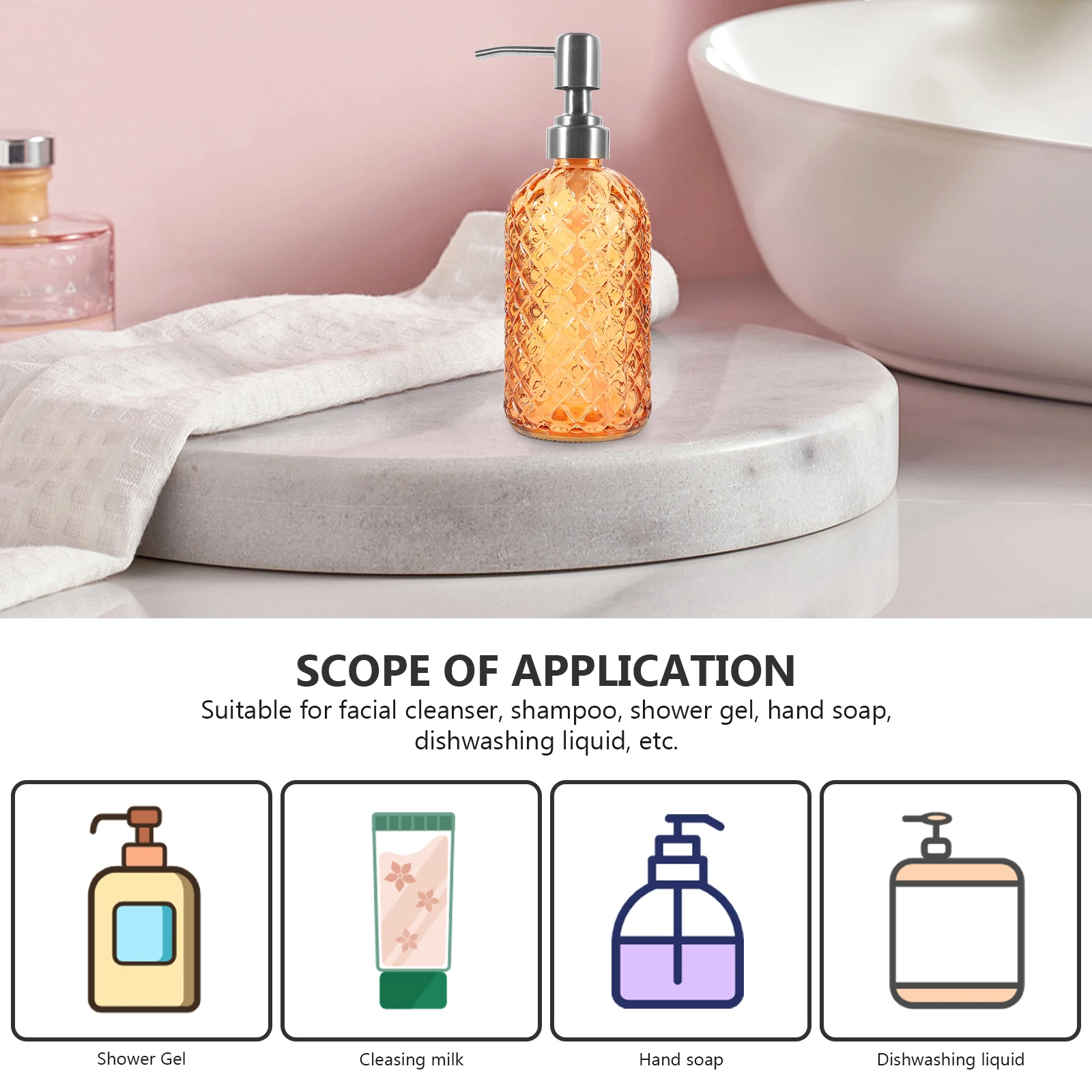 

350Ml Glass Soap Dispenser Refillable Liquid Hand Soap Bottle Lotion Dispenser for Bathroom Kitchen Hotel Travel Use