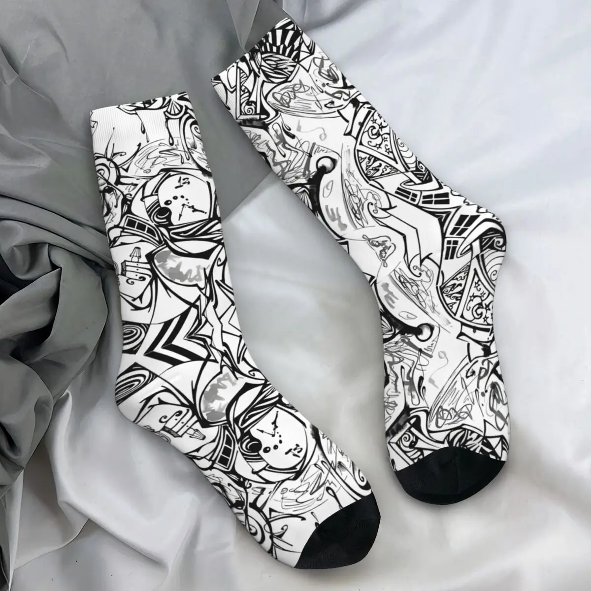 

Women Men Socks Black And White Comics Graffiti Stockings Winter Leisure Comfortable Socks Design Outdoor Sports Non-Slip Socks