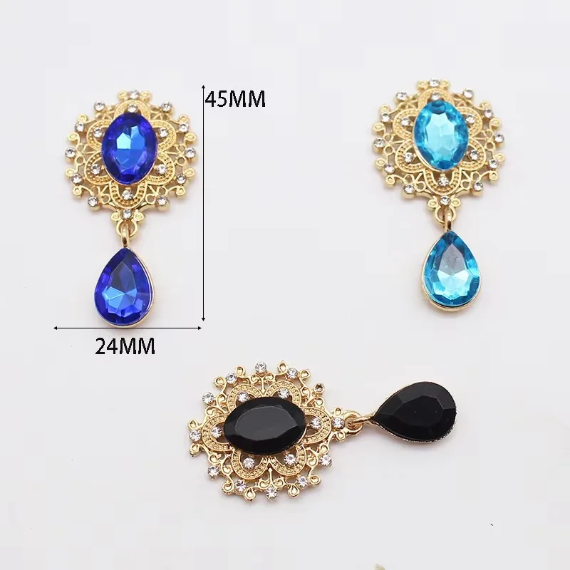 10pcs 24*45mm Flat Bottom Alloy Rhinestone Water Drop Pendant Accessories Diy Wedding Gift Box Wine Glass Decoration