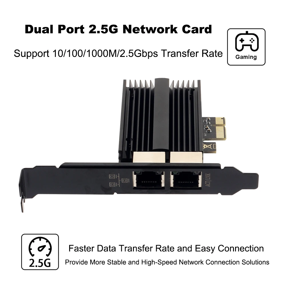 Dual-Port 2.5G PCIe para RJ45 Adaptador Intel I226 Chipset 2500/1000/ 100Mbps Placa de Rede Gigabit Ethernet PCI Express Para Desktop