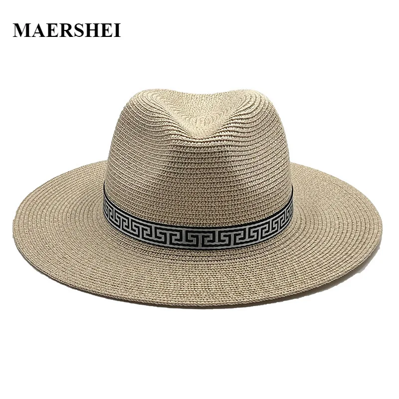 2022 New Panama Hard Top Shaped Straw Hat Summer Women/Men Wide Brim Beach Sun Cap UV Protection Fedora Hat Wedding Hat