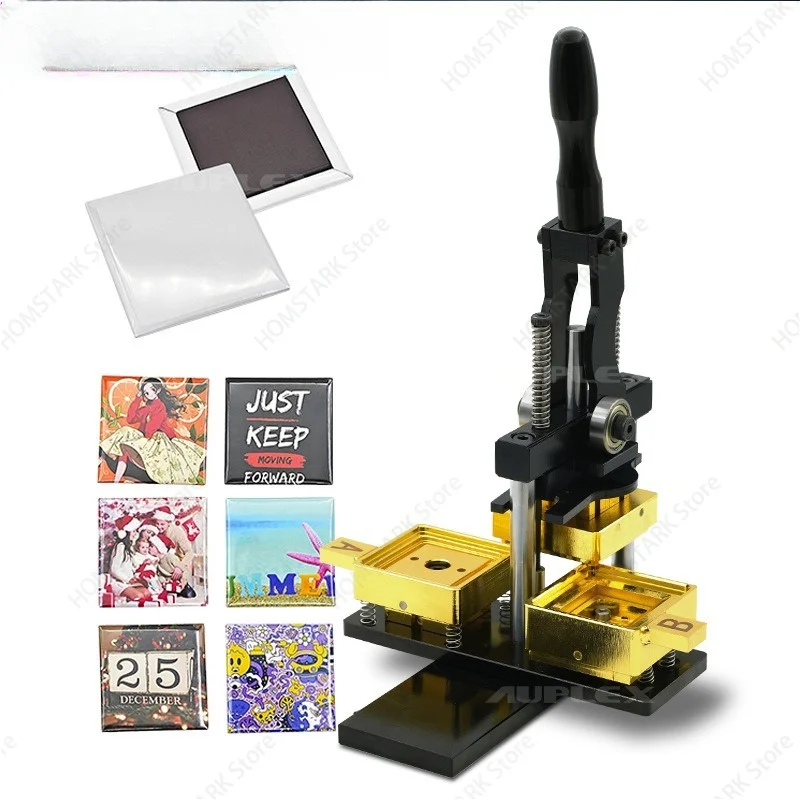 Black‑Gold Square Badge Maker Kit With Fridge Magnet DIY Custom Button Pin Tool for Handcraft Hobby Badge Craft Production
