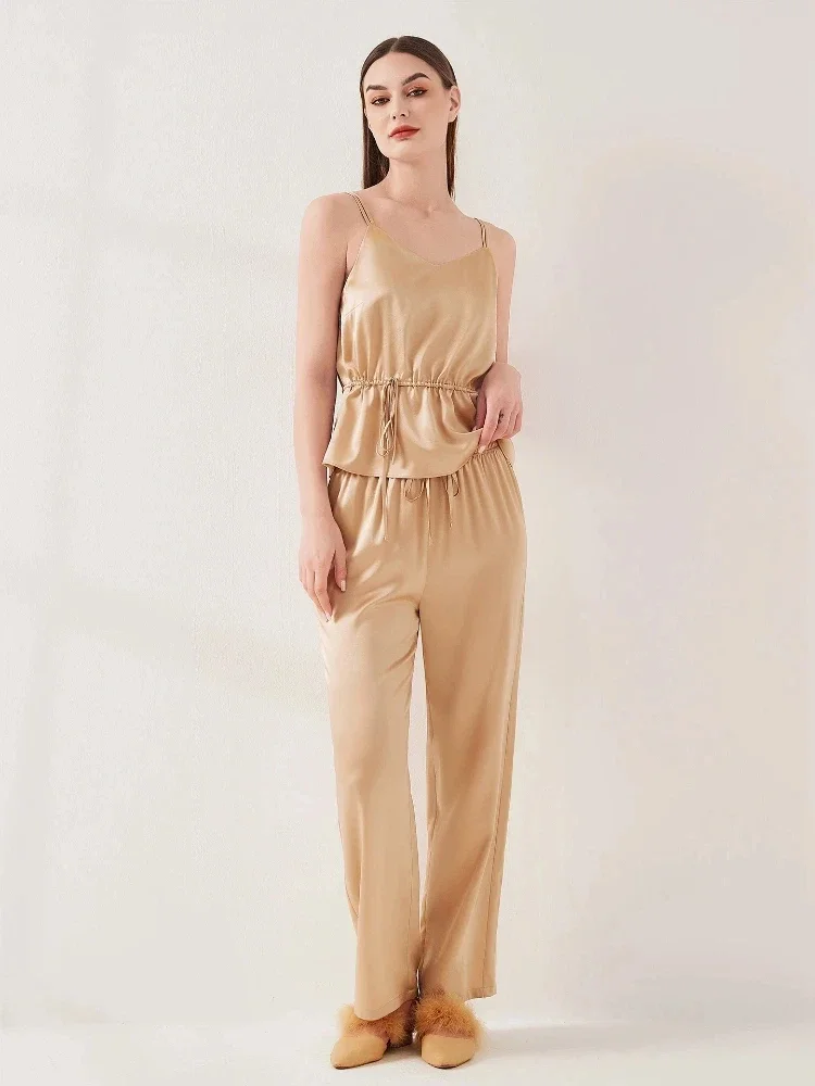Heavy Mulberry Silk Pajamas Women Camisole Shorts and Trousers Three-piece Set Casual Summer Cami Pajama Loungewear Lingerie PJs