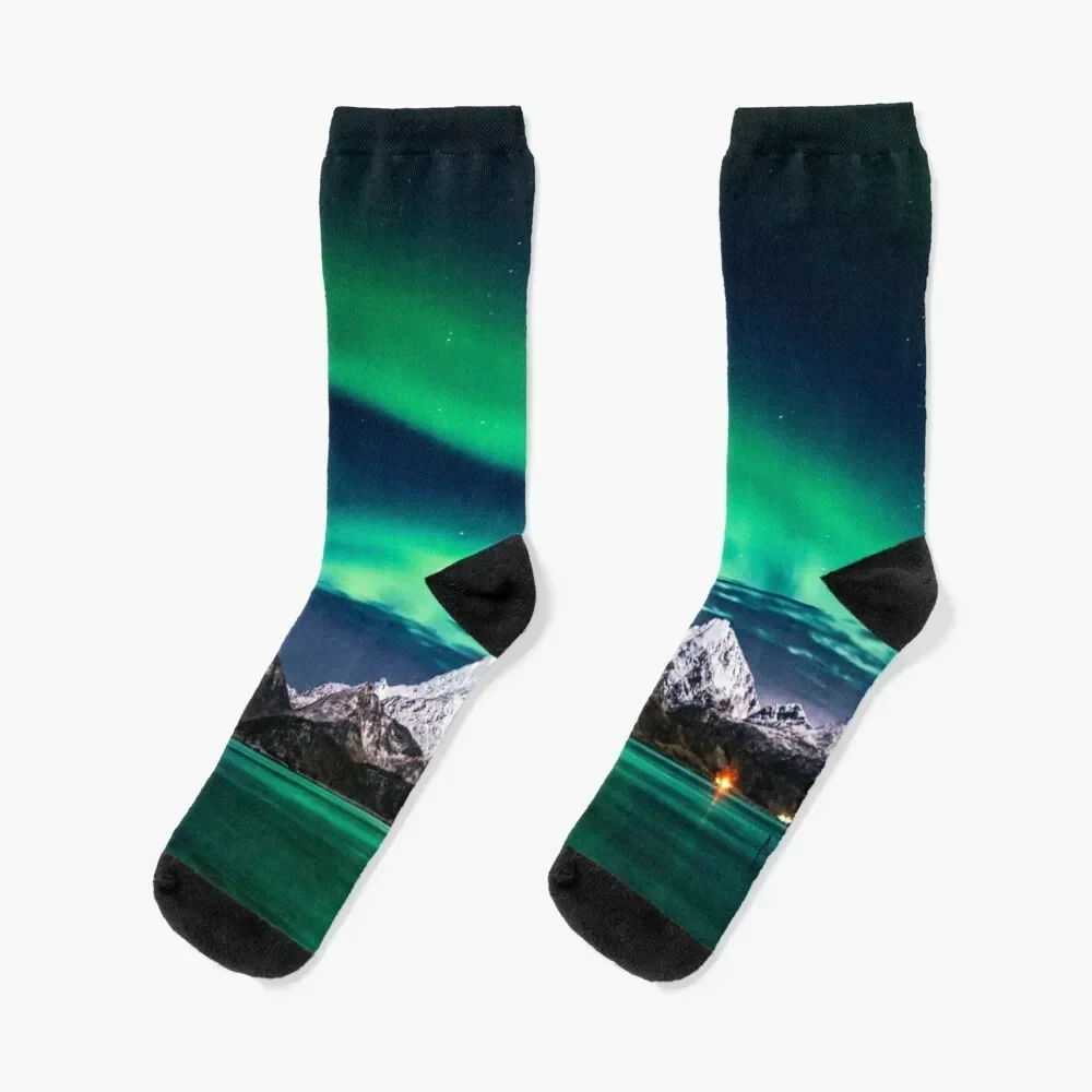 

Mountain Northern Lights Socks Antiskid soccer with print valentine gift ideas sports and leisure Socks Women's Men's