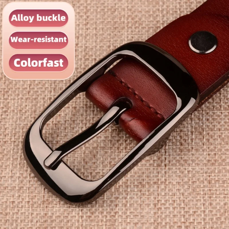2.8cm Width Ladies' Pin Hole Buckle Belt Women Genuine Leather Belts Real Second Layer Cowhide Vintage Jeans Girl's Waistband