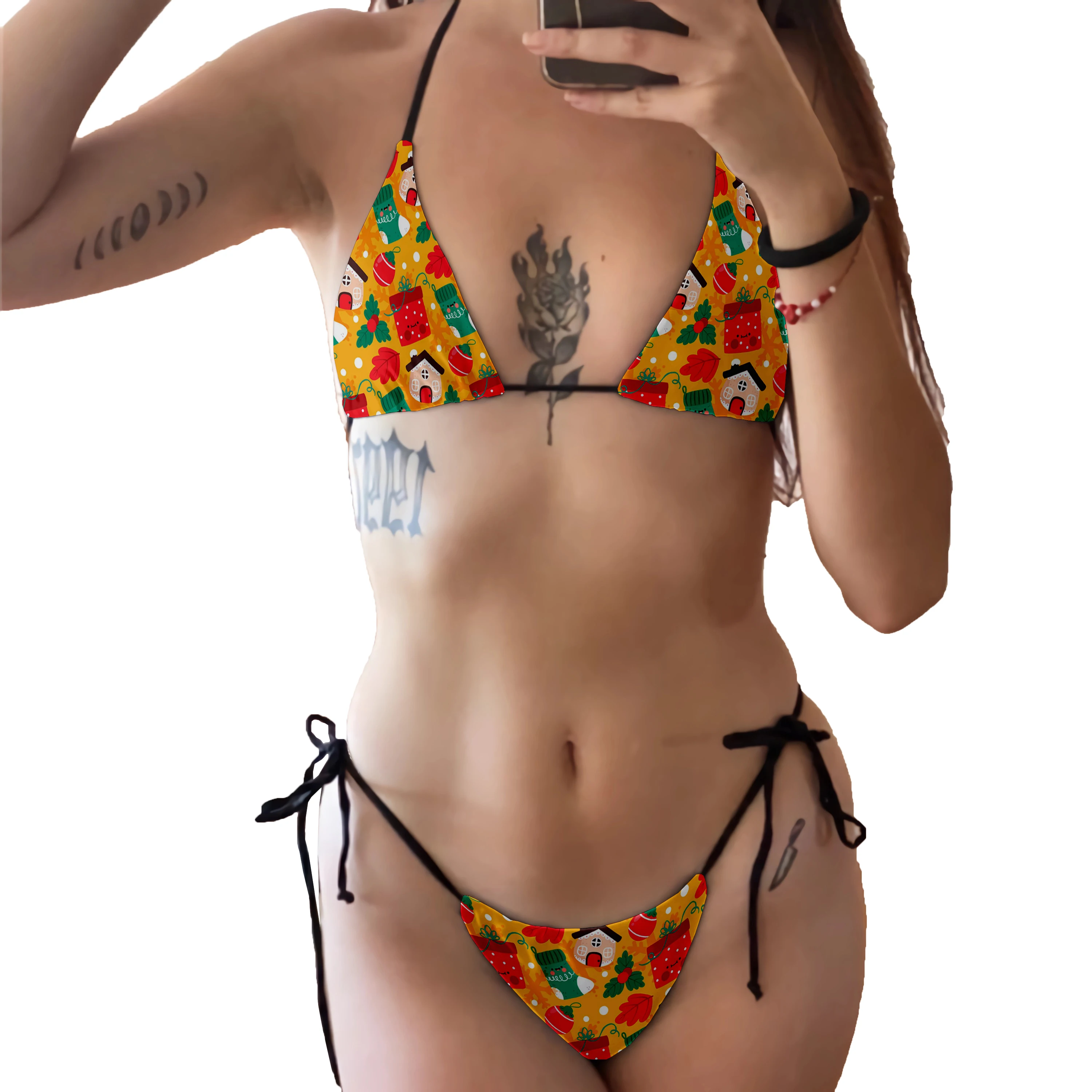 2023 Women Bikini Suit New Cartoon Christmas Pattern 3D Printing Fashion Sexy Split Swimming Beach Surfing Vacation Party