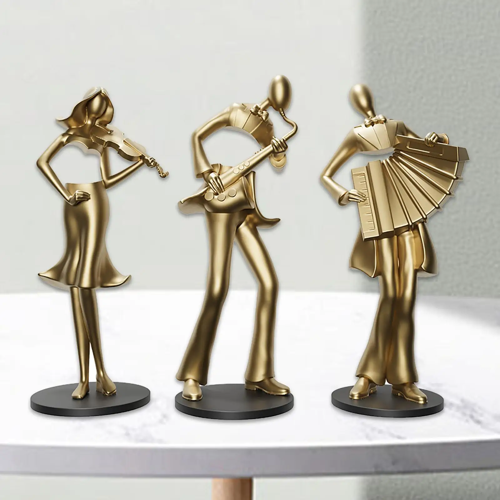 

3x Musician Figurine Creative Resin Craft Art Figure Music Player Statue for Bedroom Office Living Room Shelf Decoration