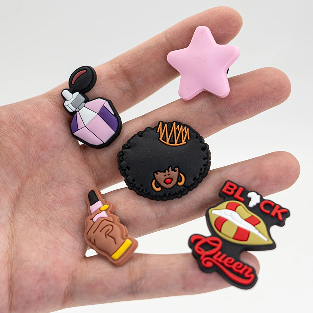 1pcs PVC Make Up Style Shoe Charms Lips Perfume Shoe Decorations Pins for Women Girls Sandal Clog Buckles Queen Accessories Gift